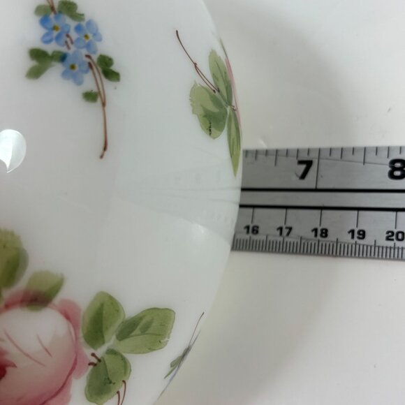 Vintage White Floral Glass Lamp Shade Globe Pink Roses  Blue Flowers  7" Diamete - Picture 4 of 10